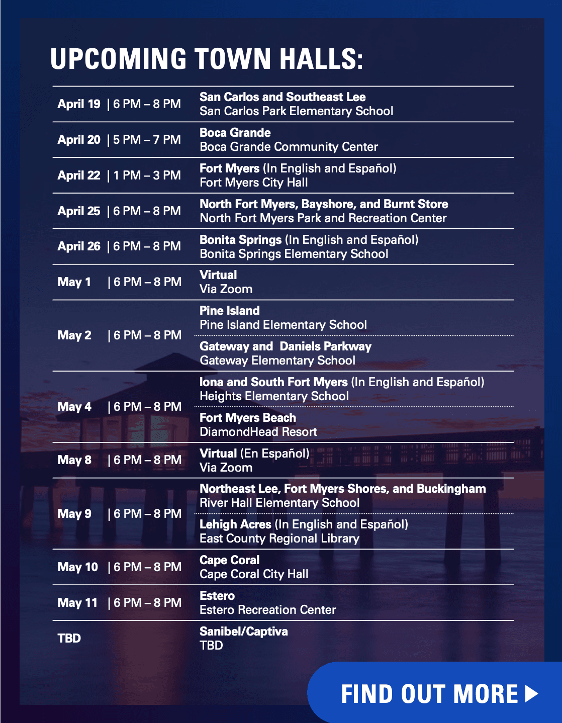 ResilientLee Town Hall Schedule April-May 2023