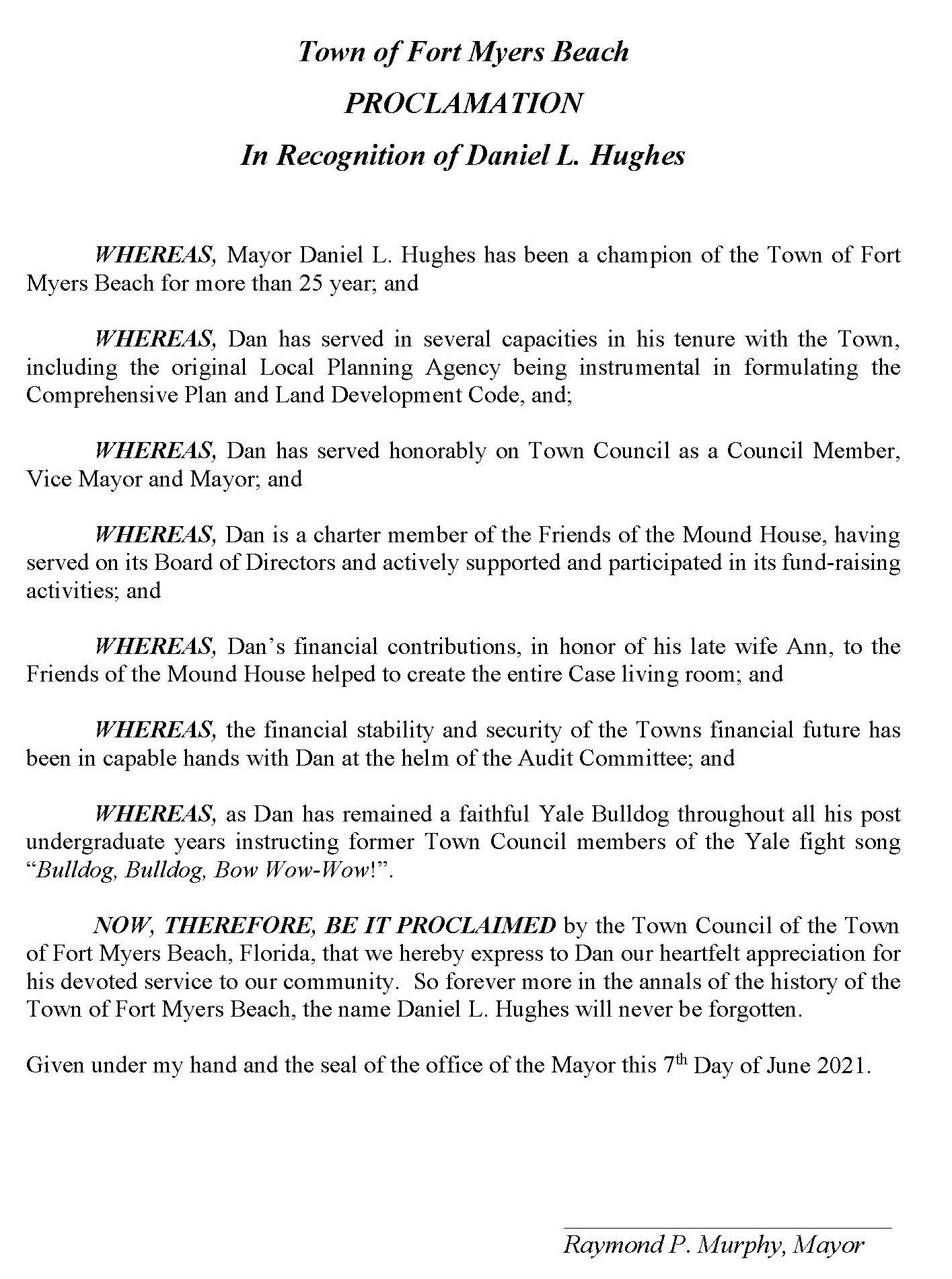 Proclamation in Recognition of Daniel Hughes