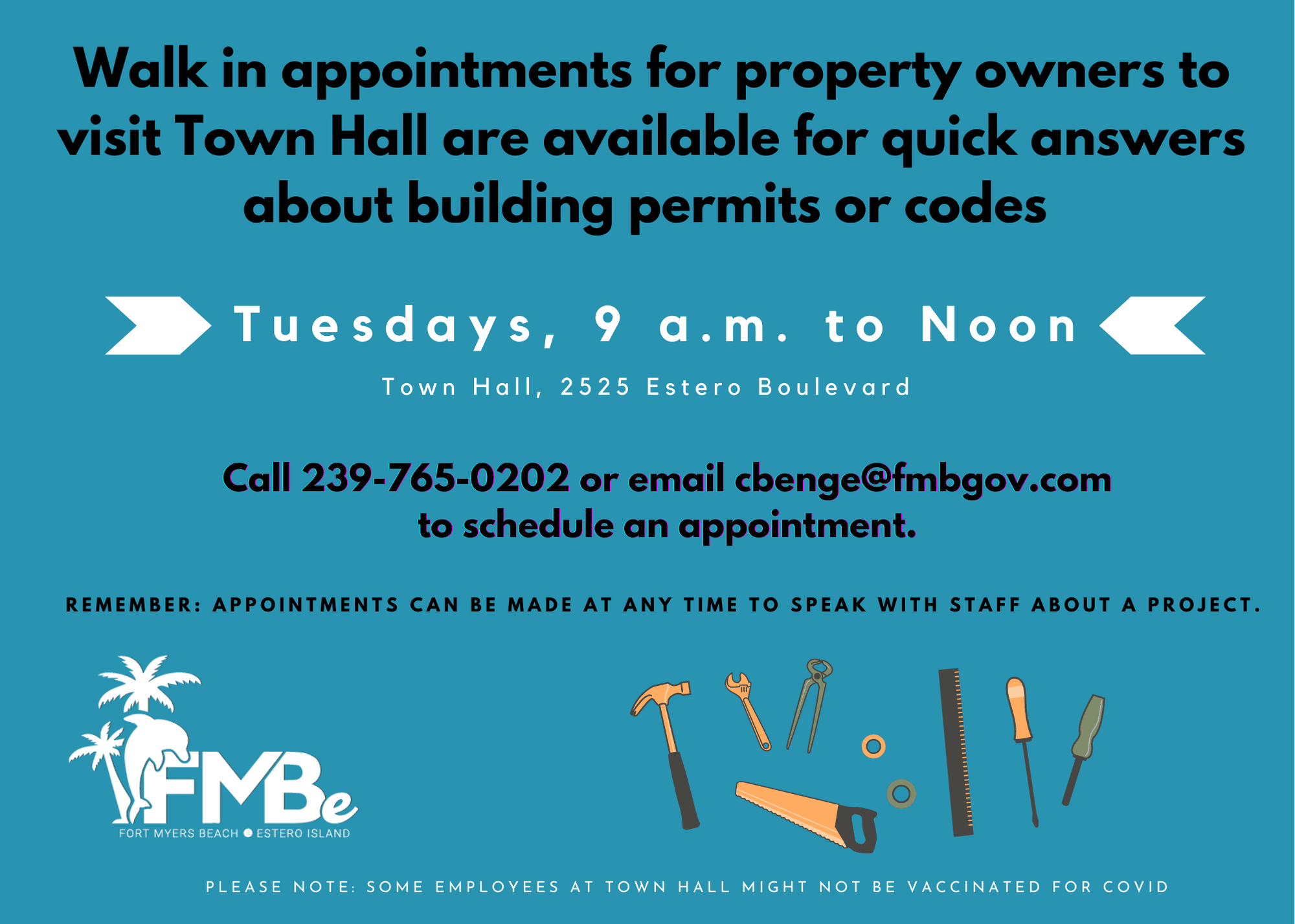 walk in appointments at town hall for permitting-code may 2021