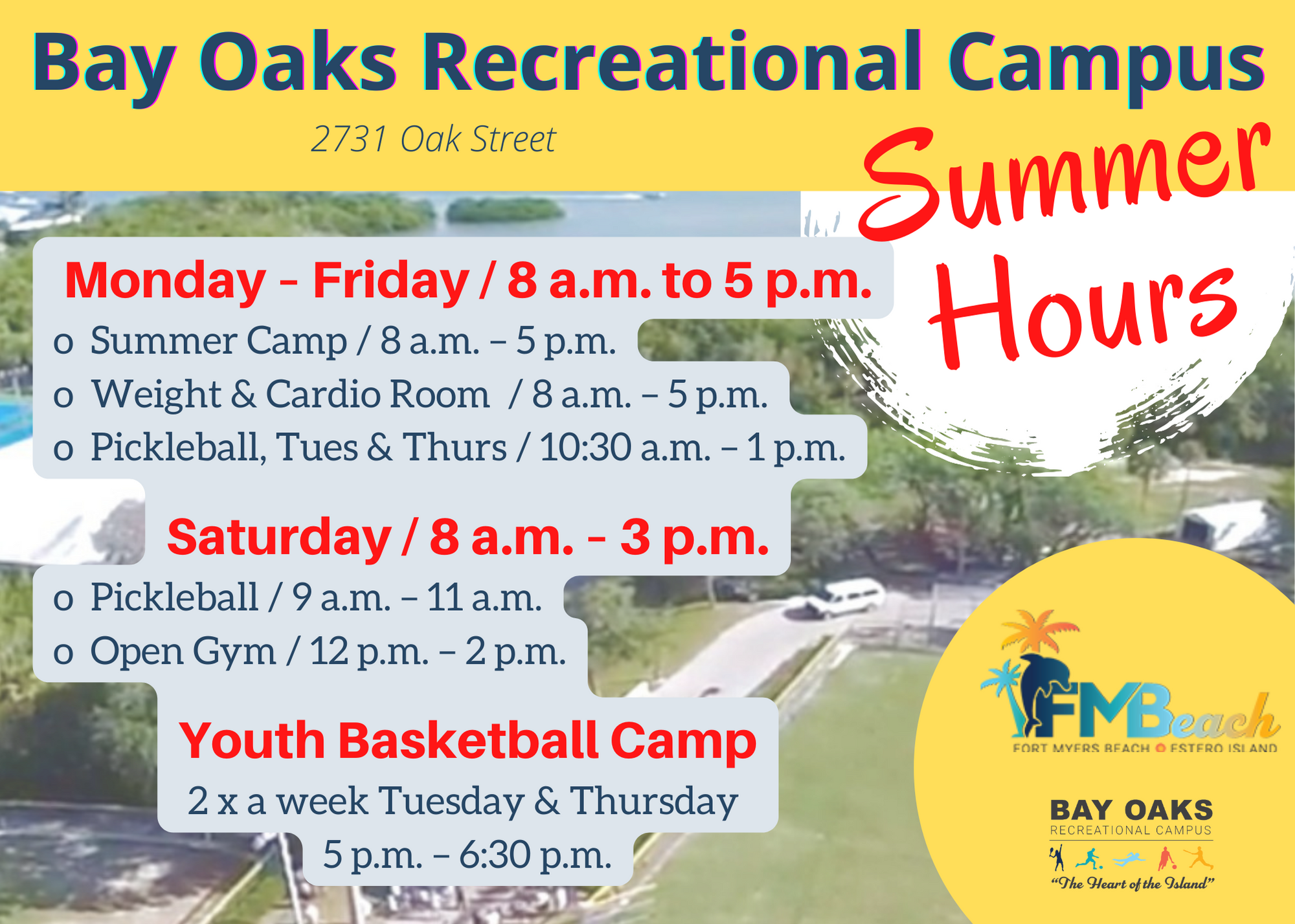 bay oaks recreational campus summer hours june 2022
