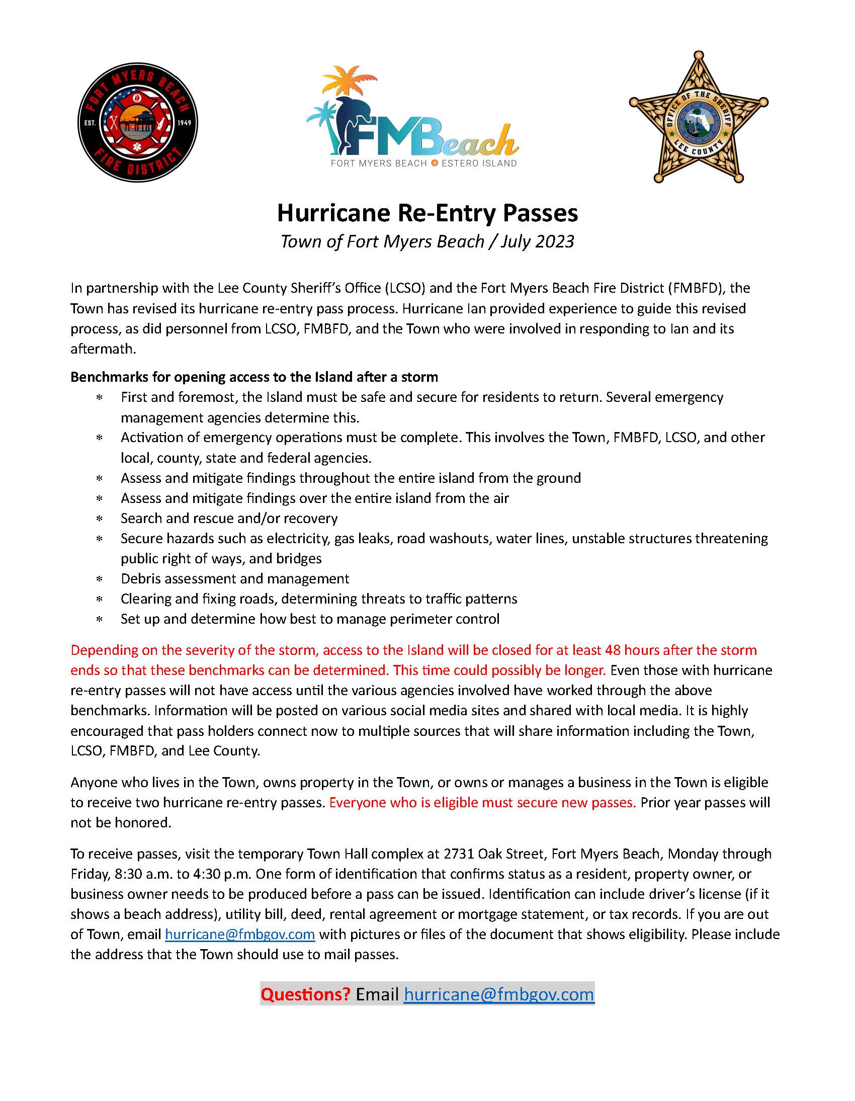 Hurricane Re-Entry Pass Pickup Process